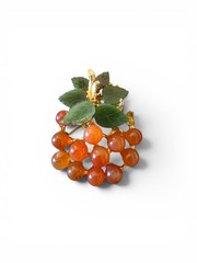 Vintage Swoboda Signed Jade Carnelian Grape Cluster Brooch Pin Gold Tone