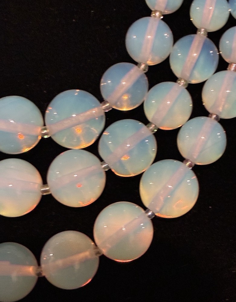 VTG CZECH Art Deco Graduated OPALINE GLASS Triple Strand Festoon Swag NECKLACE