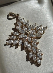 Vintage cross pendant 925 Sterling silver marquise cut zirconia