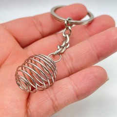 Vintage Y2K Silver-Tone Black Cord Spiral Cage Pendant & Key Chain Set Necklace