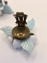 Vintage W. Germany light blue & white bead floral necklace and earrings jewelry
