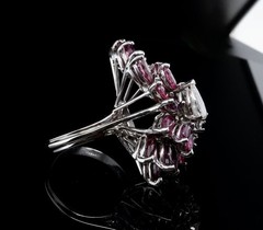 Vintage Ruby & 1.46ct Diamond 14ct White Gold Cocktail Ring Size L Val $12070