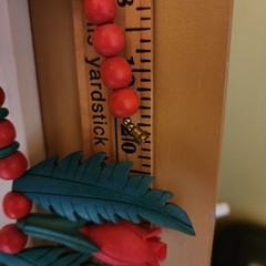 Vintage Red Rose Necklace & Earrings Set Carved Wood Look Folk Art 1960s