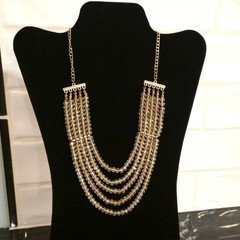 Vintage Layered Glass bib Necklace Champagne Colored Statement Sparkle Jewelry
