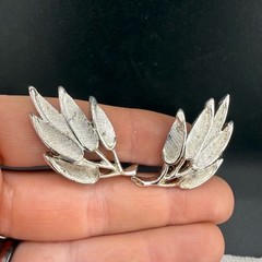 Vintage Judy Lee Brooch Clip On Earrings Set Silver Tone Leaf Signed