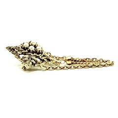 Vtg Goldtone Brooch Pin Victorian Style Faux Pearl Dangling Charm Chain Q