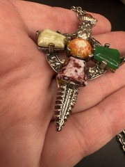 VTG Celtic Scottish Cross Pendant Necklace Multicolor Glass Stones 22″ inch