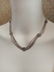 Vintage Silver Necklace Multi Chain Niello Station Layered 925 Ethnic Wide Old