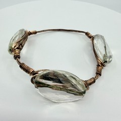 Hand Wired Copper Bangle with Clear Crystal Statement Stones Festival Jewelry