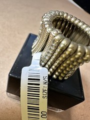 Gold Tone Rhinestone Statement Stretch Ring Wide Band Cocktail Jewelry