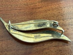 Vintage aksel holmsen Norway sterling aqua enamel dbl leaf pin brooch