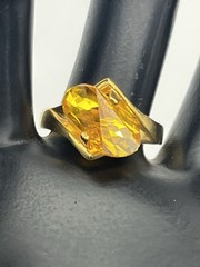 Gold plated fancy cut yellow orange stone cocktail ring size 8.25 vintage