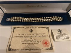 Camrose & Kross Jackie Kennedy JBK Sapphire Faux Pearl Triple Strand Bracelet