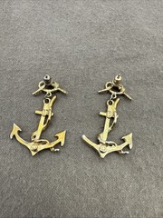 Vintage Gold Tone Nautical Anchor Clip On Dangle Drop Earrings
