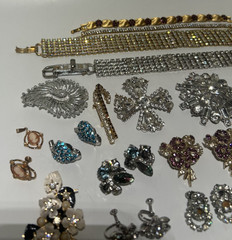 VTG Costume Jewelry Lot Rhinetones Signed & Unsigned WEISS KRAMER Sterling GF