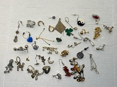 37-Single Silver And Gold Tone Stones earring lot vintage For Crafts Or Reuse