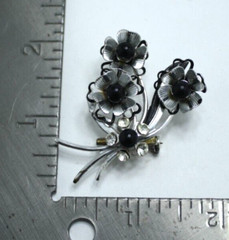 Vintage Floral Heart Flowers Brooch Silver Tone Rhinestone Pin