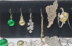 12 Prs Vintage Pierced Earrings Studs Fishhook Dangle Drop Hoops Mixed Lot