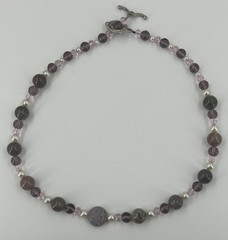 Natural Stone Necklace Green Purple Crystals Choker 17 Inch