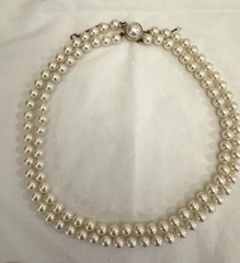 Vintage Majolica Double Strand Pearl Necklace 20″ Matinee Vermeil Clasp Box COA