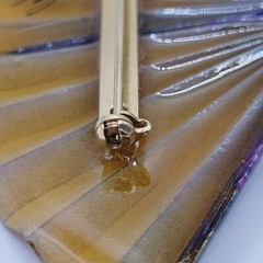 Purple Hue Art Paper Fan Brooch Pin Artist Signed Acrylic Glaze Origami Style