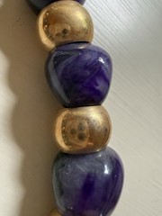 Vintage Chunky Bead Necklace Purple Stone Gold Tone Choker Heavy 15-16”