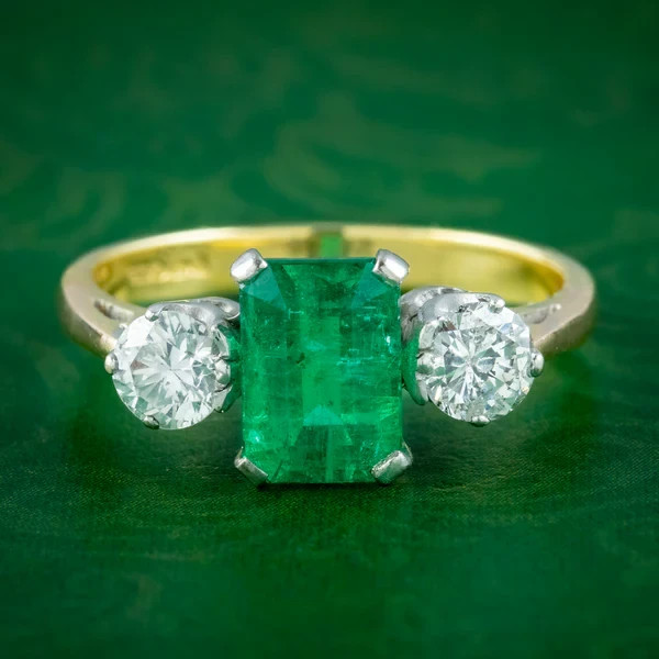 3.20 Ct Natural Emerald Art Deco Vintage Engagement Ring 14K Yellow Gold FN