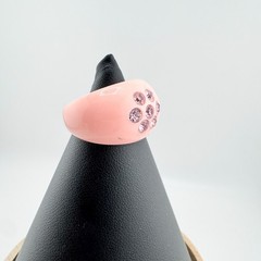 Vintage Pink Acrylic Dome Ring w/ Pink Rhinestones Y2K Chunky Statement