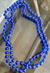 Beautiful vtg art deco Cobalt blue art glass necklace 52″ Hand Knotted