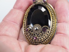Antique brooch pin faceted Czecho Slovakia glass silver & gold mount jewelry