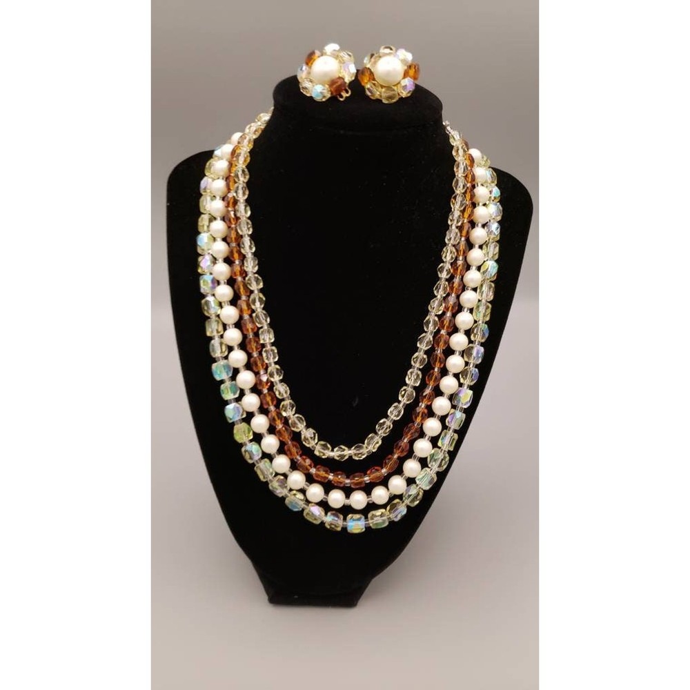 Vintage multi-strand necklace with matching earrings