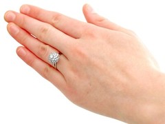 Vintage 1950s 1.07 Ct Diamond and 18k White Gold Cluster Ring Art Deco Style