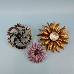 Vintage to Modern Brooch Pin Lot Flower Leaf Round Rhinestone Enamel 2 Signed