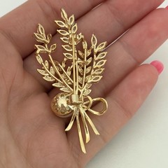 Ladies Clear CZ Flower Plant Faux Pearl Gold Tone Sparkly Brooch Pin Pendant