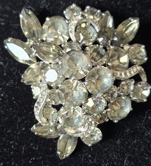 WEISS Gray Smoky Rhinestone Brooch Pin Silver Tone Vintage Missing Stones