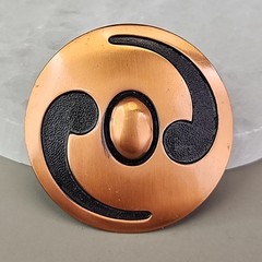 Vintage Copper Bell Brooch Southwest Round Black Inset Ying Yang 2″