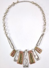 PREMIER DESIGNS Boho Tribal Copper Silver Tone Necklace Pierced Earrings Set VTG
