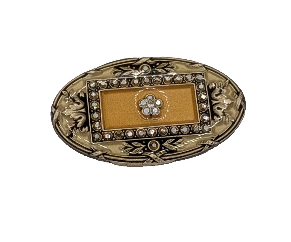 Vintage Catherine Popesco Enamel Brooch Yellow Oval Pin FRANCE Art Deco