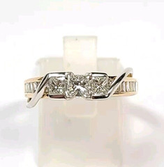 Princess and Baguette .60 Carat Diamond 14k Gold Engagement Ring Size 6
