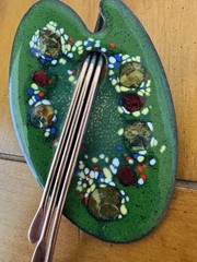 Vtg. 1950’s Matisse Renoir Artist’s Palette Enamel Copper Brooch Pin 4.25″