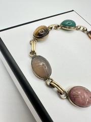 VTG 12k Gold Filled Multi Gemstone Scarab Bracelet 8in 12g Signed Estate Read