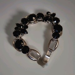 Juliana D & E Layered Jet Black Silvertone 5 Link Bracelet 6.50 BOOK Ref 1062