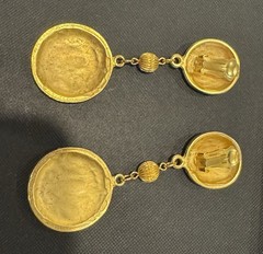 Vintage Gold Tone Disc Dangle Drop Runway Statement Earrings CIELO 1980s Runway