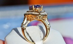 Gold over 925 silver sz 5 ring 4.89ct lab created tanzanite cubic zirconia 5.9g