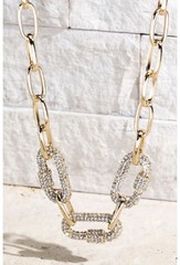Womens Gold Tone Link Chain Necklace Oval Pave Crystal Screw Lock