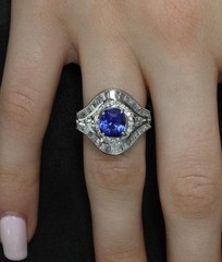 Vintage 3.0ct GIA Ceylon Blue Sapphire & 1.10ct Diamond Platinum Ring, Size 6