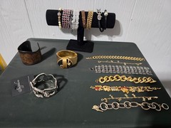 Mixed Lot of 18 Multicolor Bracelets Bangles Cuffs Mixed Metals Materials (18)