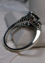NATURAL Garnet Ring, Sterling Silver Victorian Filigree (Custom-Made)* D162
