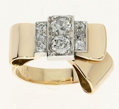Antique Diamond Bow Ring 14K Two Tone Gold .72CT Mine Cut Size 6 1/4