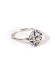 Art Deco Sapphire & Lab Created Diamond In 14k White Gold Finish Target Ring